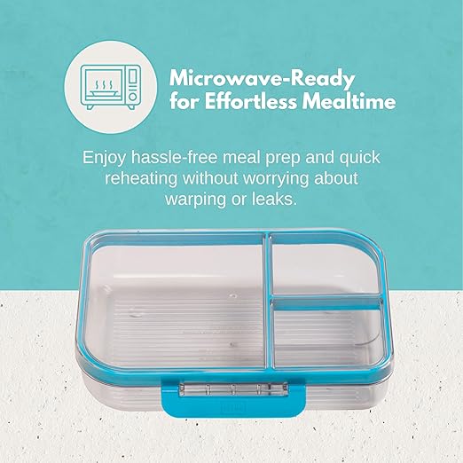 MyGo Pro Rectangular Container, 3-Compartment Clear Heavy Duty Plastic Food Storage Container, Portable Sleek Design, Spill-Resistant with Removable Gasket, 6.25" L X 9" W X 2" H