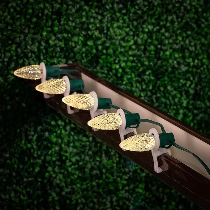 Novelty Lights 25 Feet 25 Light C9 Diamond Faceted LED String Lights, Warm White, Pre-Lamped Holiday Lights on Green Wire, UL Listed Indoor/Outdoor, Connectable End-to-End