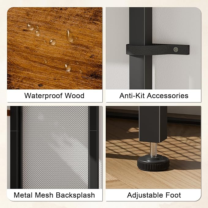 Furologee Bookshelf with USB Ports and Outlets, Shelf with Drawer, Industrial Display Shelves with Charging Station, 6 Tier Storage Shelves for Bedroom, Living Room, Home Office, Rustic Brown