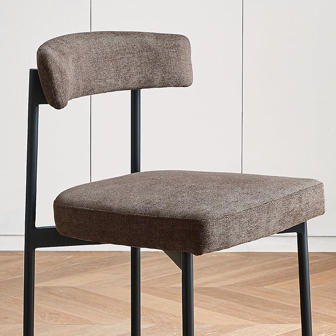 Grey Fabric Dining Chairs Set of 2, Armless Upholstered Kitchen Chair,Modern Dining Room Chair with Curved Backrest