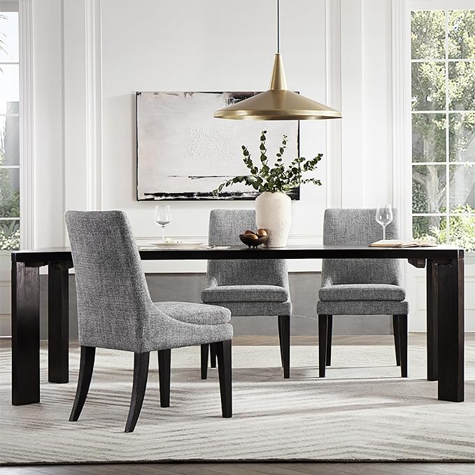 Upholstered Dining Chairs Modern Sidechair Performance Fabric High Back Armlesschair for Diningroom Kitchen,Dark Grey,Set of 2(1 Box)