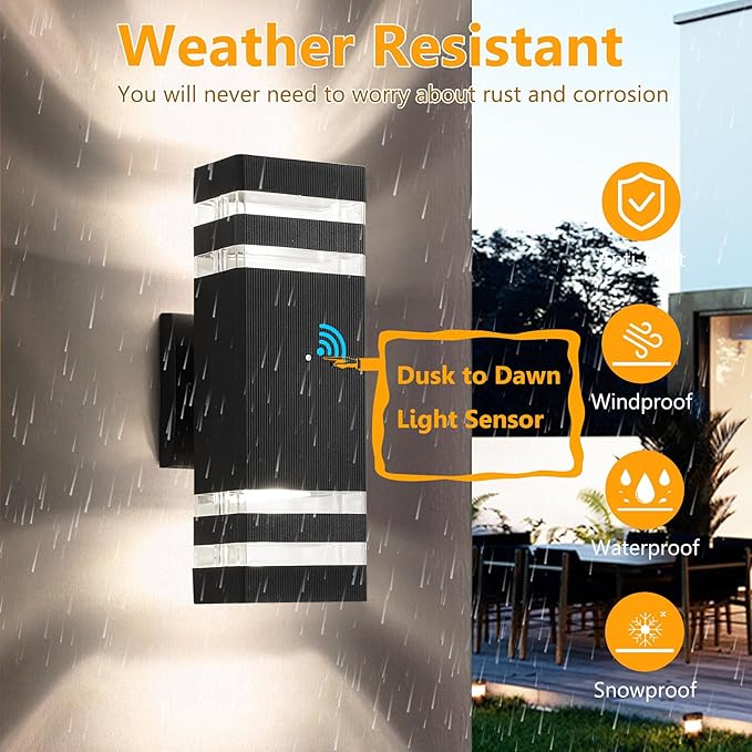 Dusk to Dawn Outdoor Light Fixture,Square Exterior House Lights-Waterproof Modern Led Outdoor Lighting,Warm White 3000K Sensor Outdoor Garage Lights,2 Pack G10 14W Outside Light for House