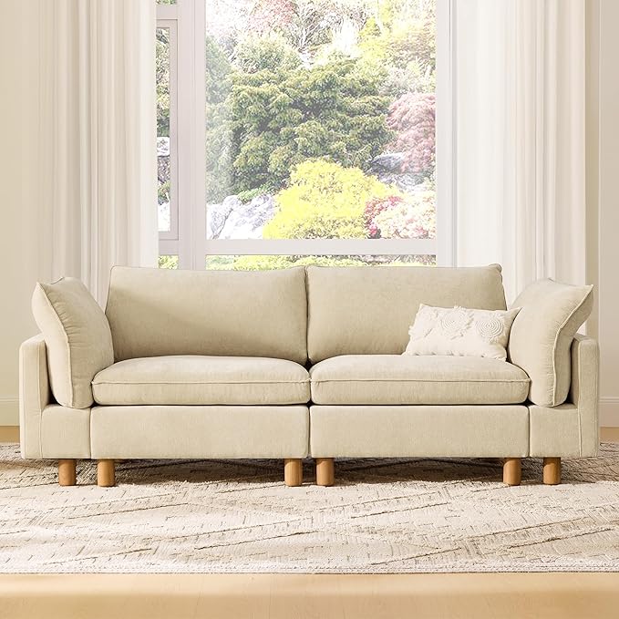 CHITA 92" Super Large Sectional Couches for Living Room, Modular Cloud Couch Sectional Sofa, Premium Fabric Couches, Down Filled, High Density Foam, Chenille in Beige, 2 Seater Loveseat