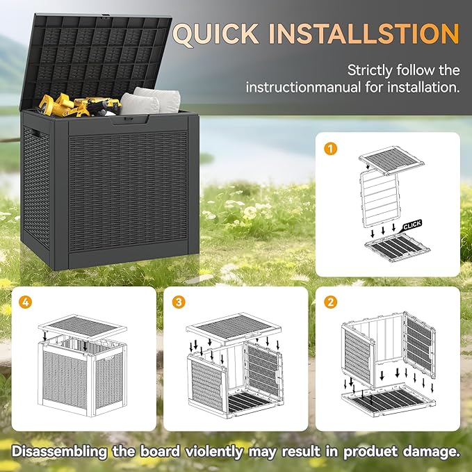 Outdoor Storage Box, Resin Deck Boxes Indoor and outdoor, Waterproof Storage Box Lockable Lid (Black, 31 Gallon)