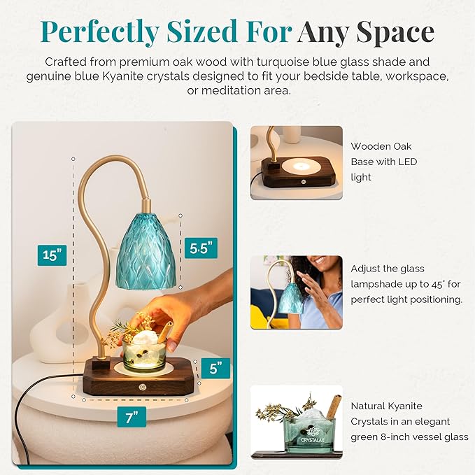 CRYSTALAX Candle Warmer Lamp with Kyanite Crystals – Luxury Flameless Candle Melting Lamp for Home Décor, Aromatherapy & Relaxation – Timer, Touch Sensor & 2 Bulbs with Luxury Gifting Packaging