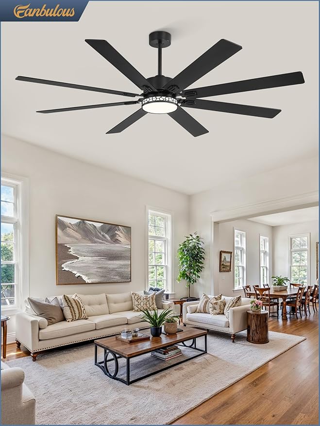 Fanbulous 72 Inch Large Ceiling Fans with Lights, Farmhouse Ceiling Fan with Light and Remote, Dual Finish 8 Blades, Reversible DC Motor,3 CCT, 6 Speed, Modern Ceiling Fan for Living Room Patio, Black