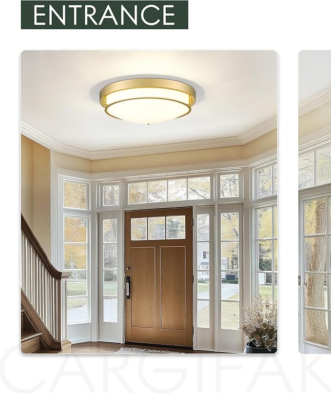 16" Flush Mount Ceiling Light, Farmhouse Style, Frosted Glass Shade,Brass Gold, for Living Room, Bedroom, Dining – CKCL4822-3W-BB