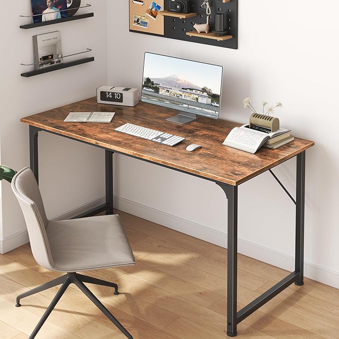 Huuger Computer Desk, 40 Inch Office Desk, Gaming Desk with Storage, Writing Desk Work Desk for Home Office, Study, Modern Simple Desk, Large Legroom, Metal Frame, Rustic Brown