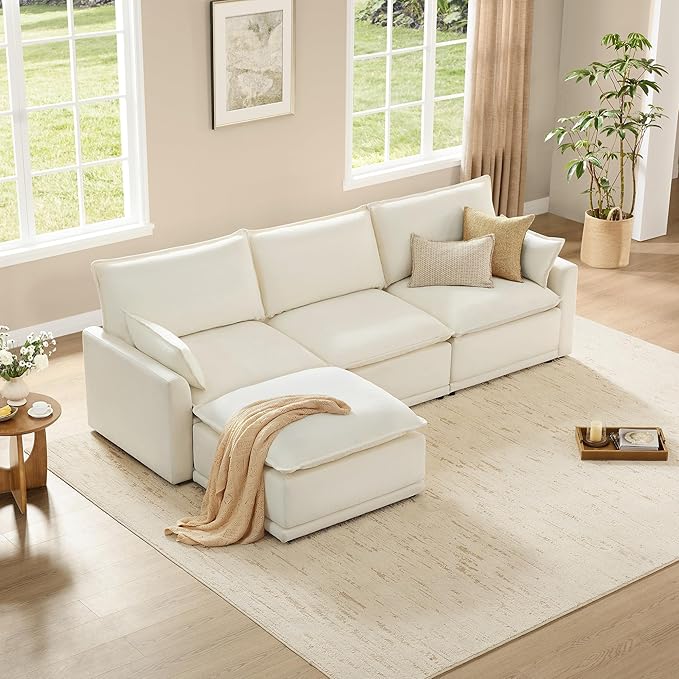 CHITA 113" Oversized Cloud Sectional Couch, Modern Modular Sectional Sofa Set for Living Room, 4 Seater L Shaped Couch, Cream