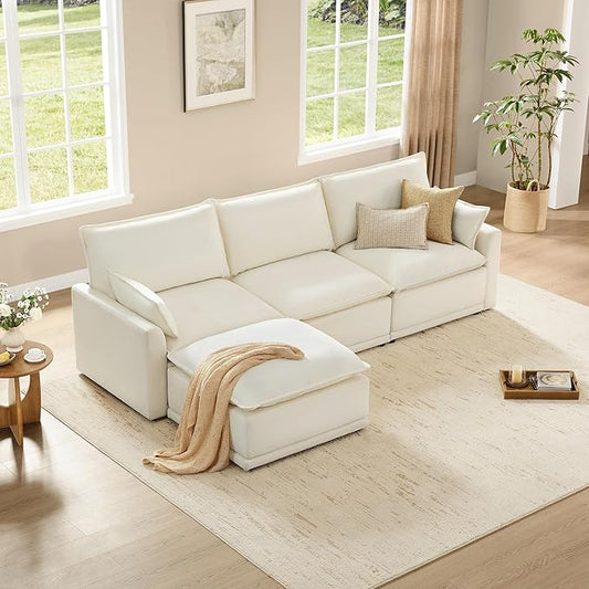 CHITA 113" Oversized Cloud Sectional Couch, Modern Modular Sectional Sofa Set for Living Room, 4 Seater L Shaped Couch, Cream