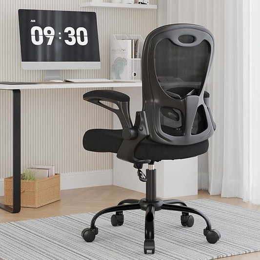 Office Chair, Ergonomic Desk Chair Breathable Mesh Chair with Adjustable High Back Lumbar Support Flip-up Armrests, Long Hours Comfortable Computer Chair for Home Office, Black