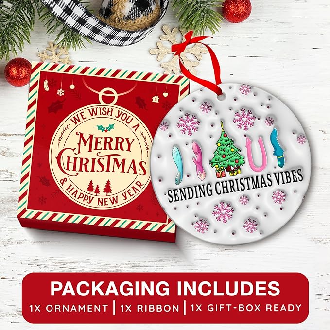Funny Christmas Ornaments - Humorous Holiday Ornaments for Christmas Tree Decoration, Unique Gag Gifts for Friends, White Elephant Gifts - Quirky Ceramic Ornament with Gift Box