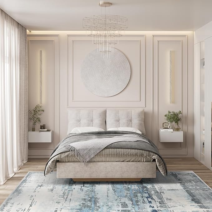 8x10 Soft Washable Area Rugs for Living Room and Bedroom, Non-Slip Stain Resistant Indoor Carpet, Cozy Floor Mat for Dining Room, Office, Under TableStain Resistant Blue