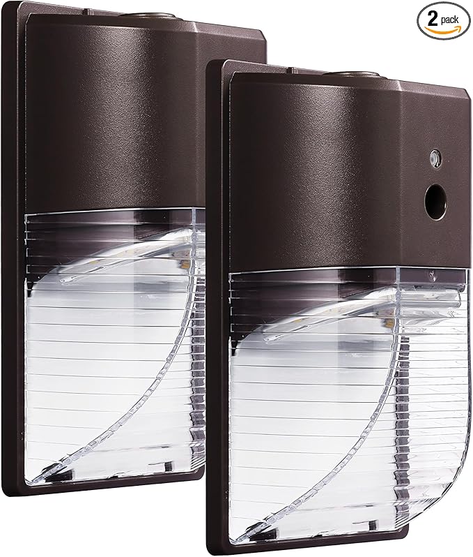 PARMIDA (2 Pack) Mini LED Wall Pack Light 26W Dusk to Dawn Photocell Sensor, 3000lm, 150W Equivalent, IP65 Waterproof, 5000K, ETL, 100-277VAC Outdoor Wall-Mount Area Exterior Security Lighting, Bronze