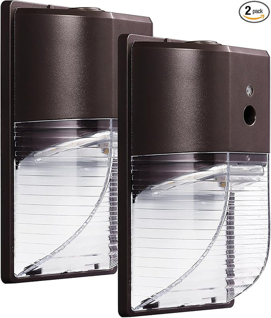 PARMIDA (2 Pack) Mini LED Wall Pack Light 26W Dusk to Dawn Photocell Sensor, 3000lm, 150W Equivalent, IP65 Waterproof, 5000K, ETL, 100-277VAC Outdoor Wall-Mount Area Exterior Security Lighting, Bronze