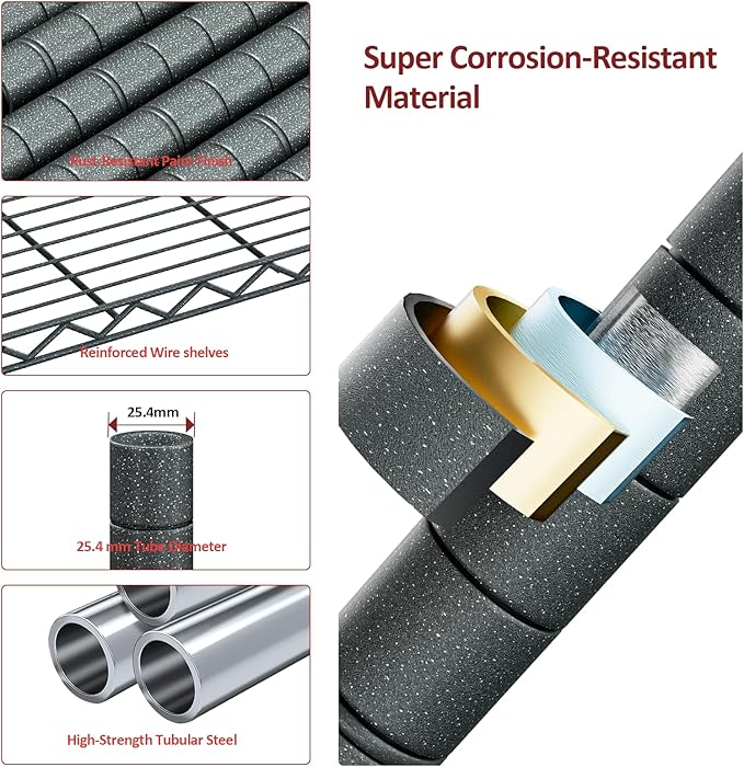 IZEUK Outdoor Metal Storage Shelving Unit, 4-Tier Heavy Duty Wire Rack Organizer with Rust-Resistant and Corrosion-Proof Coating (Grey, 17.7" D x 47.24" W x 59" H)