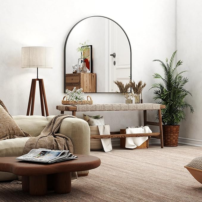 31"x32" Arched Wall Mirror for Bathroom, Black Vanity Mirror for Bedroom, Living Room, Entryway, Decorative Hanging Mirror for Wall