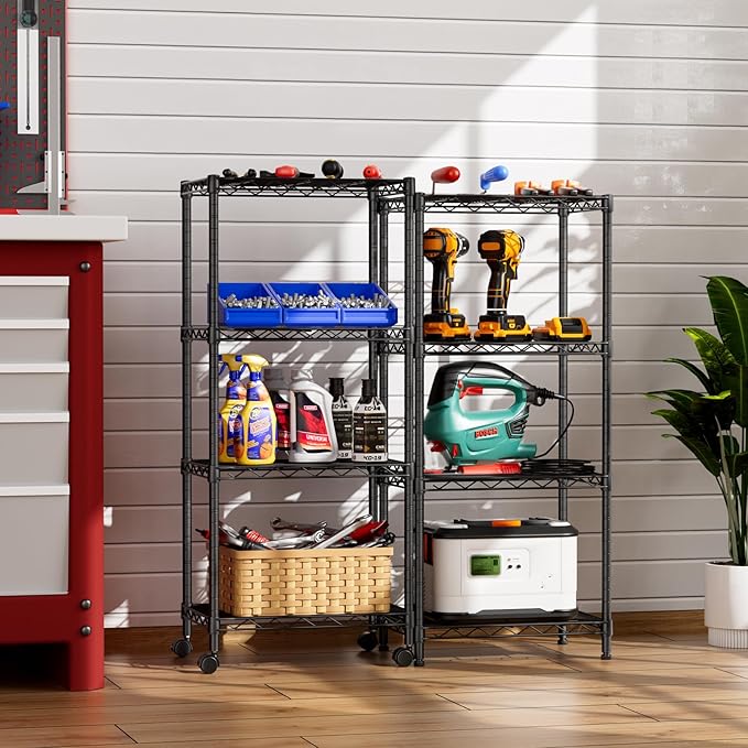 SINGAYE 4 Small Wire Shelves Kitchen Pantry Close Home Organizers and Storage Bathroom Shelf Laundry Room Organization Adjustable Book Metal Garage Shelving Unit