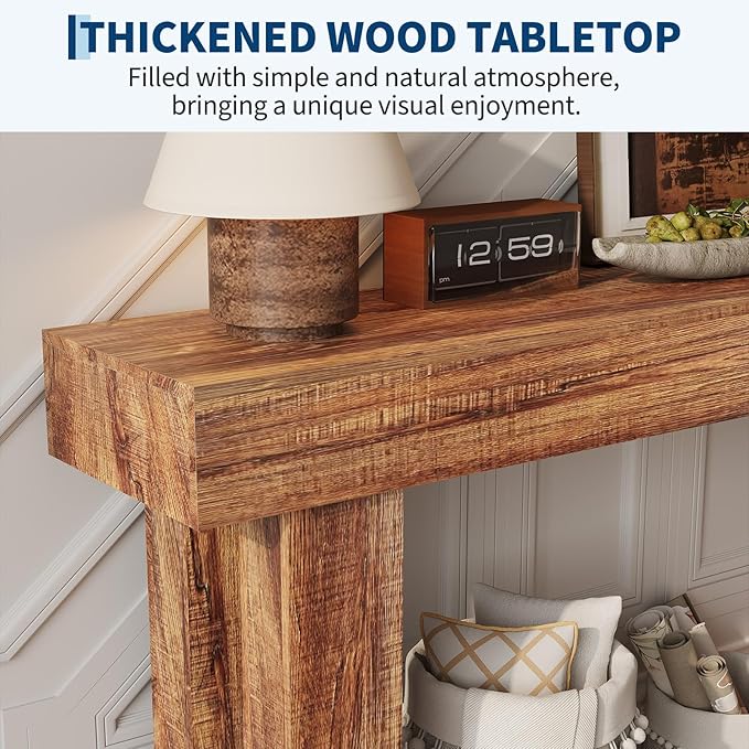 Garvee 63" Long Narrow Rectangular Console Table, Farmhouse Wood Entryway Table for Hallway, Foyer & Living Room, Sofa Table Behind Couch, Industrial Accent Table,Rustic Brown