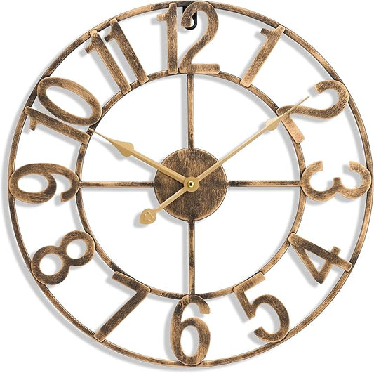 Sorbus 16-Inch Large Wall Clock – Decorative Brown Metal Clock with Gold Hands – Silent, Battery Operated, Modern Wall Decor for Living Room, Kitchen, or Office - Great Gift for Housewarming or Office