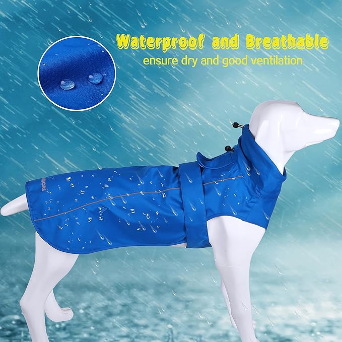 Adjustable Waterproof Dog Raincoat for Dogs,Lightweight Pet Rain Jacket Puppy Clothes with Reflective Strip for Small Medium Large Dogs (Blue, X-Large)