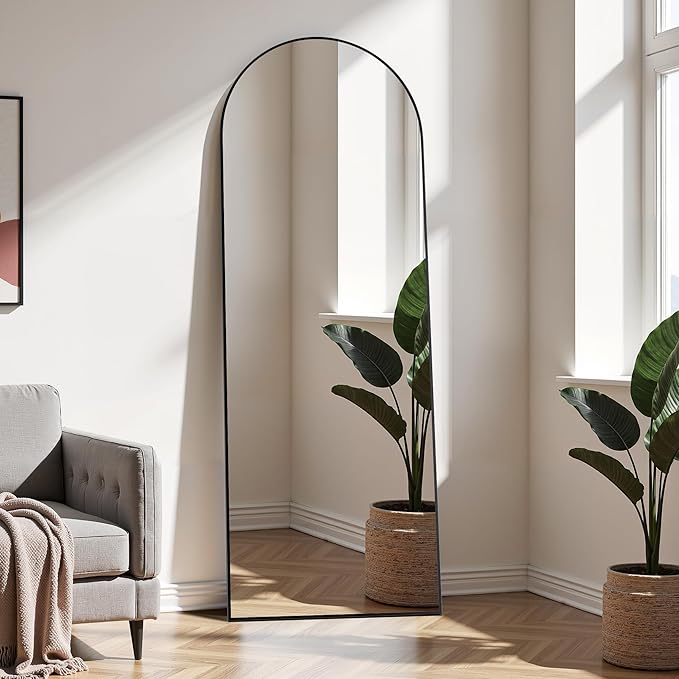 Arched Full Length Mirror, 64"×21" Floor Mirror with Stand, Hanging Mirrors Full Length for Home Decor, Large Mirrors for Bedroom Bathkroom Décor, Black