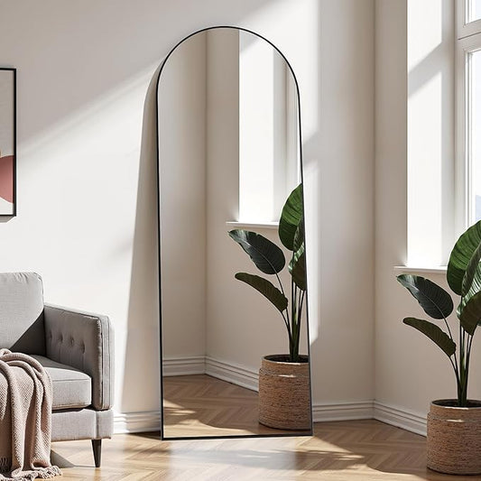 Arched Full Length Mirror, 64"×21" Floor Mirror with Stand, Hanging Mirrors Full Length for Home Decor, Large Mirrors for Bedroom Bathkroom Décor, Black