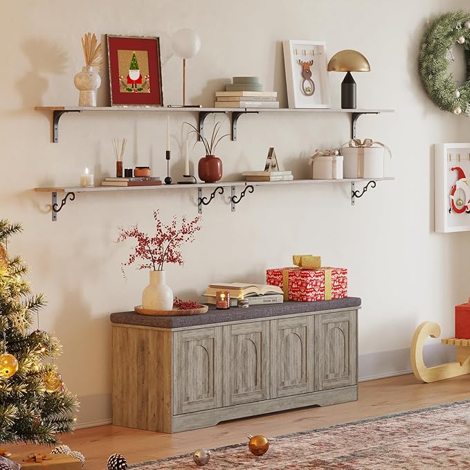 DINZI LVJ Long Wall Shelves, 47.3" Large Floating Shelves Set of 2, Farmhouse Display Shelf Wall Mounted with Heavy Duty Brackets, Easy Assembly for Kitchen, Bathroom, Bedroom, Balcony, Gray Wash