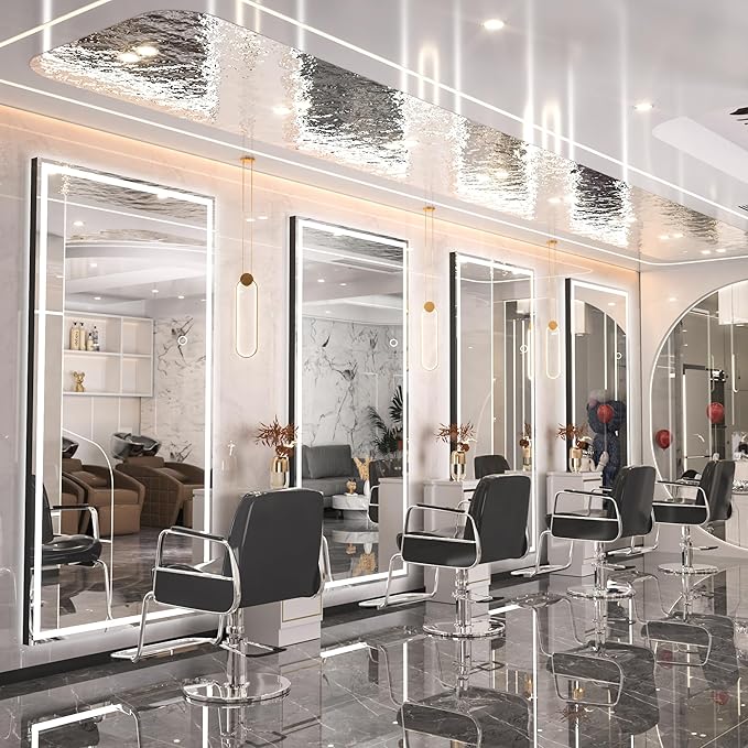 Hasipu Full Length Mirror with Lights, 79" x 36" LED Lighted Floor Standing Mirror, Full Body Dressing Hanging Mounted Mirrors, Dimmable, Tempered Glass, Safe to Use, Square Black