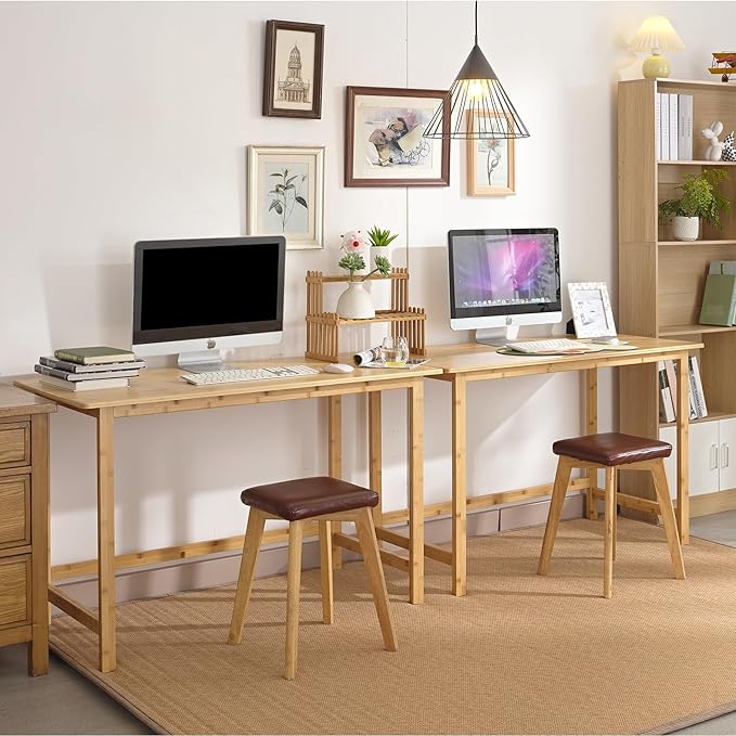 Nnewvante 47 Inch Computer Desk, Bamboo Writing Desk, Modern Simple Work Desk for Home Office, Gaming Desk Study Table