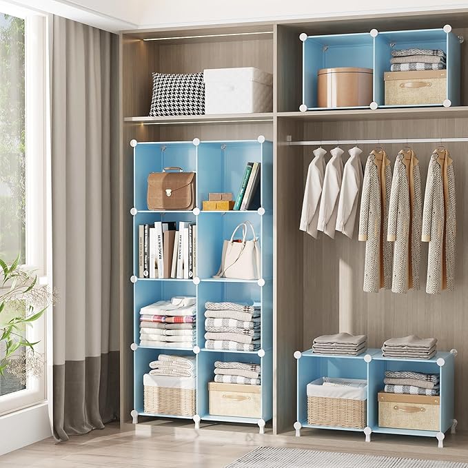 AWTATOS Cube Storage Organizer Protable Closet Organizers and Storage for Kids DIY Stackable 6 Cubes Storage Shelves Clothes Organizer for Bedroom, Home, Blue