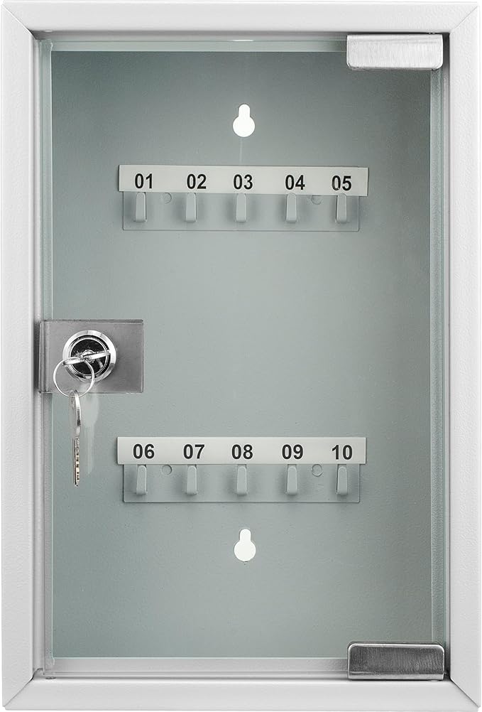 Barska Key Lock Box with Glass Door – Wall Mount Steel Key Cabinet Organizer with Labeled Hooks and Colored Key Tags for Home, Office, Property Management