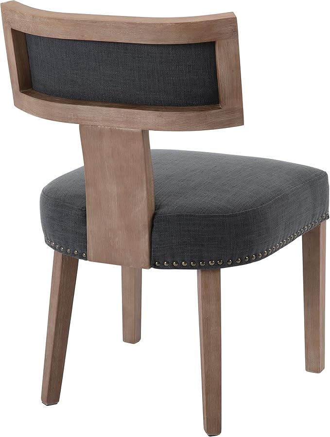 Mid Century Modern Dining Chairs Set of 2 Linen Fabric Upholstered Kitchen Side Chairs with Nailhead Trim, Modern Kitchen Armless Solid Wood Dining Chairs, Charcoal