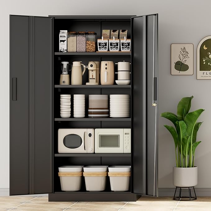 INTERGREAT Metal Storage Cabinet with Lock, 72" H Lockable Metal Storage Cabinet with Locking Doors, Steel Storage Lockers with Adjustable Shelves for Office, Home, Garage, Gym, School (Black)