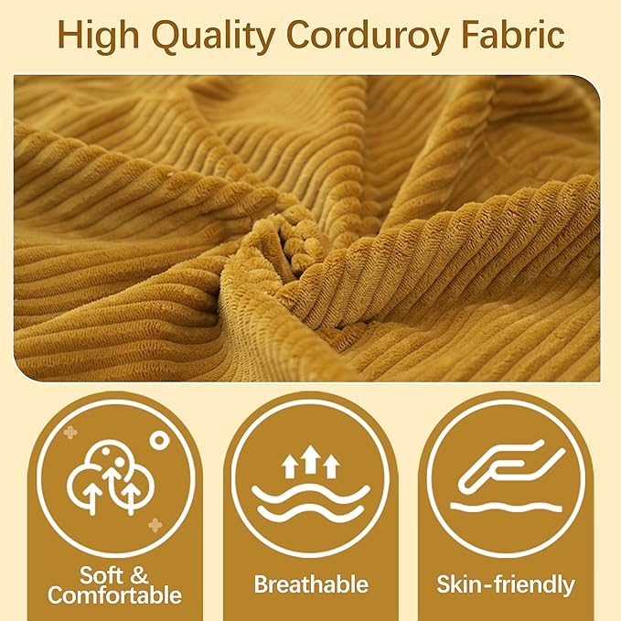 WiberWi 87 inch Couches for Living Room, Comfy 3 Seater Sofa with Deep Seat, Modern Corduroy Couch with Wide Armrests, Upholstered Backrests with Removable Cover, Mustard