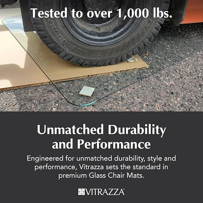 Vitrazza Glass Chair Mat 36” x 42” Superior ¼ Thick, Chiaro Standard Clear, Certified Tempered Safety Glass, Delivers a Smooth Glide, Protects Carpet or Wood, Beautiful in Home or Office.