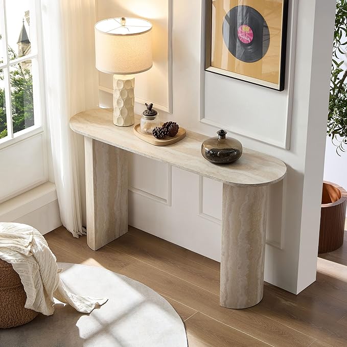 LKTART 55" MDF Console Table for Entryway, Narrow Entryway Table with Faux Mars Marble Pattern, Couch Table Behind Sofa with Curved Legs for Living Room Hallway Foyer