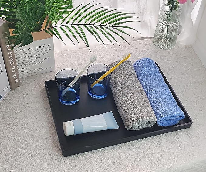 Black Serving Tray (15 x 10.6 inch), Large Tray for Serving Accessory, Snack, Dessert, Spa, Coffee, Drinks, Tea, Bar, Party, Seasoning, Perfume and Display Use.