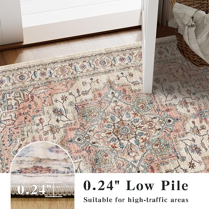 Area Rug 2x3 Entryway Rug Soft Washable Doormat Non Slip Low Pile Lightweight Carpets Indoor Faux Wool Small Rug for Entrance, Kitchen, Bedroom, Living Room