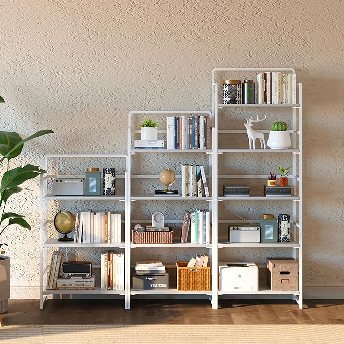 4NM No Assembly Folding Bookshelf, 4-Shelf 54" H Collapsible Foldable Bookcase Storage for Small Spaces, All White