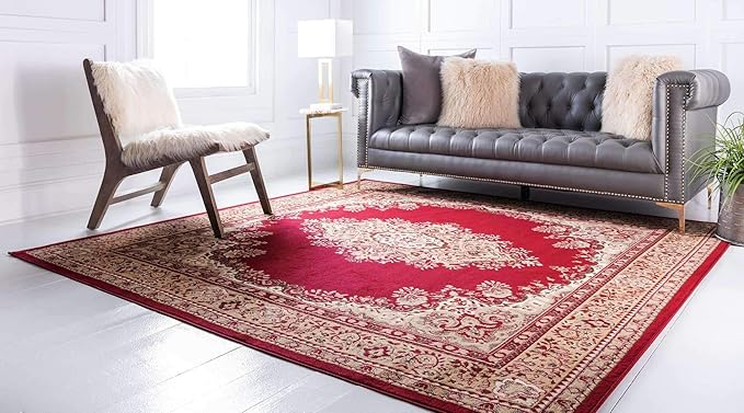 Unique Loom Reza Collection Traditional Persian Style Area Rug, Square 8' 0" x 8' 0", Burgundy/Ivory