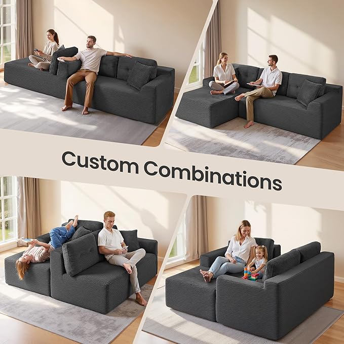 VASAGLE 108.3 Inches Boneless Couch with Chaise, Modular Sectional Sofa, Modern Cloud Couch with Deep Seat, L-Shape Corduroy Sofa for Living Room, Left-Facing Chaise, Bedroom, Slate Gray ULCS181GN01