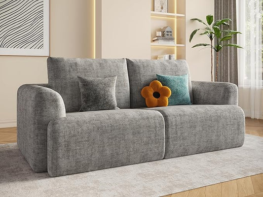 EASE MOOSE Boneless Couch for Living Room, Sectional Cloud Sofa, Modular Cloud Couch Loveseat, 2-Seater Deep Seat Sofas with Pillow for Bedroom, Apartment, No Assembly Required, Chenille (Light Grey)