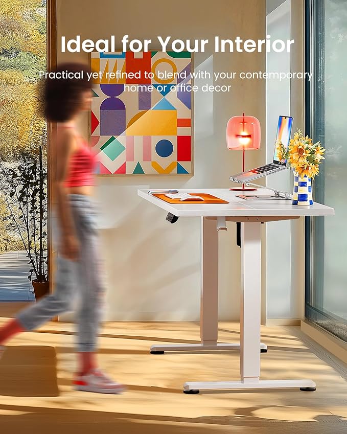 ErGear Height Adjustable Electric Standing Desk, 48 x 24 Inches Sit Stand up Desk, Memory Computer Home Office Desk with Two-Piece Desktop (White)