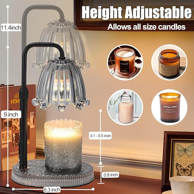 Candle Warmer Lamp with Timer - Electric Wax Melt Warmer with Adjustable Height and Dimmer for Scented Candle Wax, Home Fragrance Décor and House Warming Birthday Gifts for Women Mom