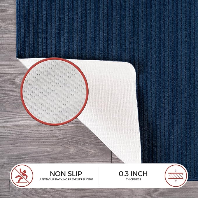Non Slip Navy Solid Rubber Back Thing Rug for Living Room 4 Round Area Rugs for Kitchen, Rugs for Bedroom, Stain Resistant Easy Cleaning Non Shedding Carpet Navy 4 Round