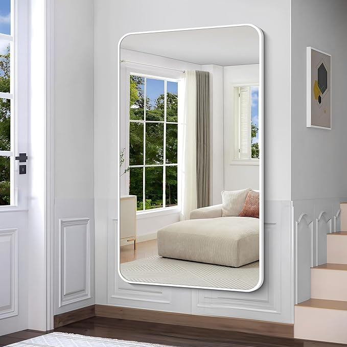 BONEWEI White Bathroom Mirror,60x36 inch Wall Mirror for Bathroom Wall Mounted,Rectangle Mirror for Bathroom Over Sink,Modern Frame Round Corner for Living Room,Bedroom Entryway,Horizontal/Vertical