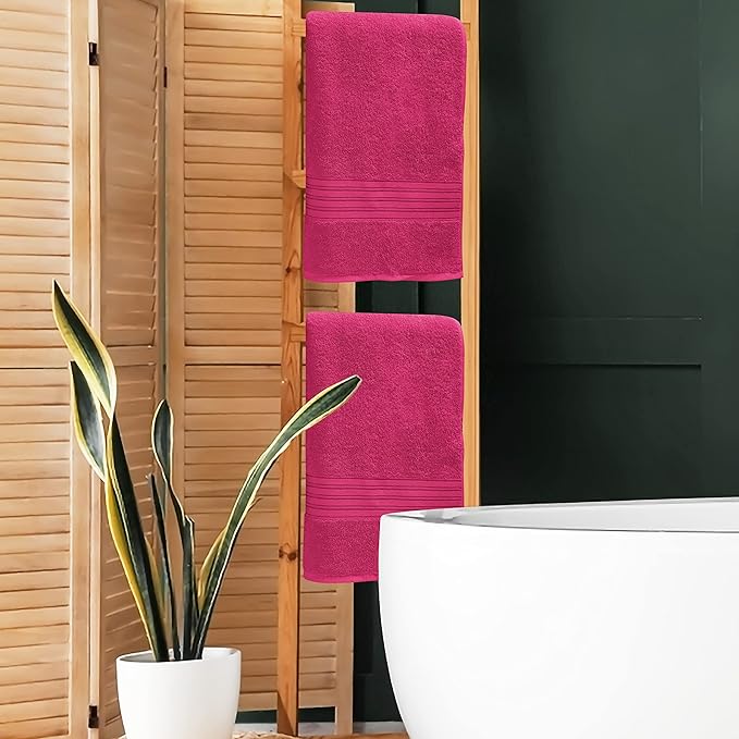 BOUTIQUO 100% Cotton 2 Pack Bath Towel Set 28x55, Eco-Friendly Large Bath Towels, Compact Quickdry Lightweight Soft & Highly Absorbent Bath Towel, Ideal for Everyday Gym Travel Camp Pool - Hot Pink