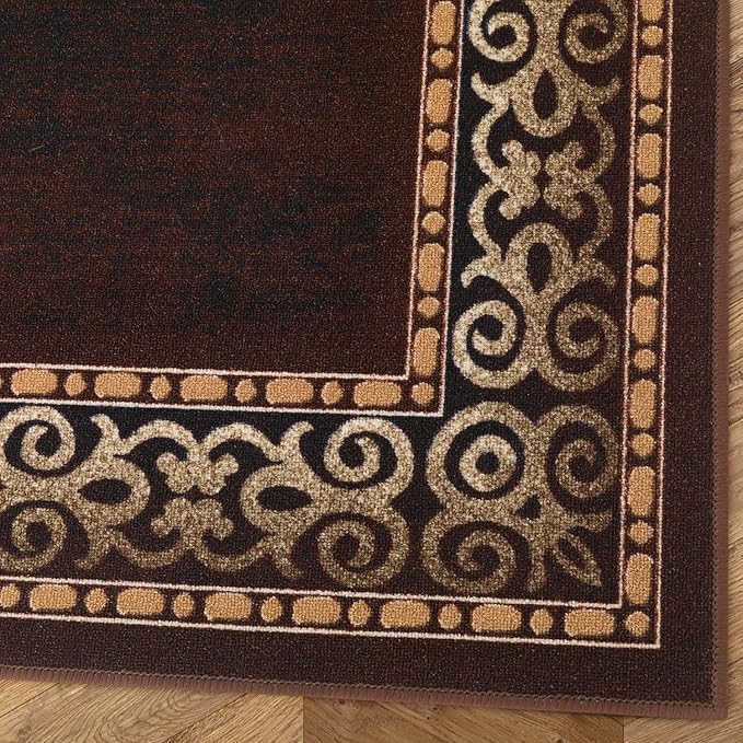 Antep Rugs Alfombras Bordered Modern 3x5 Non-Slip (Non-Skid) Low Pile Rubber Backing Indoor Area Rug (Brown, 3' x 5')