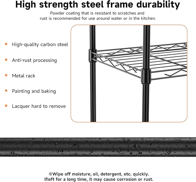 IZEUK 4 Tier Metal Wire Shelf Unit, Black Storage Rack Organizer for Kitchen, Bedroom, Living Room or Laundry Room, 17.7" W x 11.8" D x 41.9" H